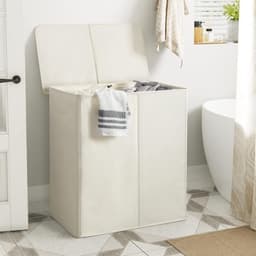 KIRA® Wasmand - Wasmand 2 Vakken - Wasmand Met Deksel - Wit - 63cm x 37cm x 69cm — thumbnail 2