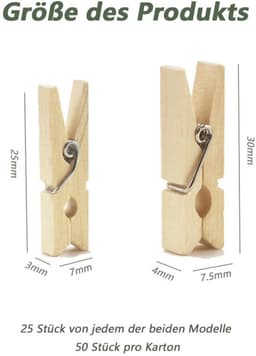Wasknijpers Mini - Houten Klemmen - 50 Stuks - Kleine Wasknijpers - Decoratieve Clips - Voor Fotohouders/Knutselen - Duurzaam Hout — thumbnail 2