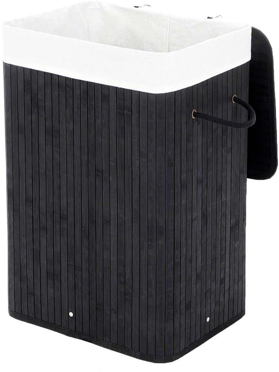 Wasmand opbergmand 40x30x60cm zwart groot volume 72 liter met handgrepen deksel tegen geur en afneembare wasbare katoenen binnenzak draagvermogen 20kg opvouwbaar ontwerp ruimtebesparend geschikt voor slaapkamer badkamer en wasruimte — afbeelding 1