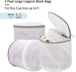 Set van 3 - Waszakken - Waszakken van mesh - Waszakken voor de wasmachine - Met ritssluiting - Vormvaste mesh zakken - Ronde wasmachinezakken - Grijs - 15*17 cm — thumbnail 3