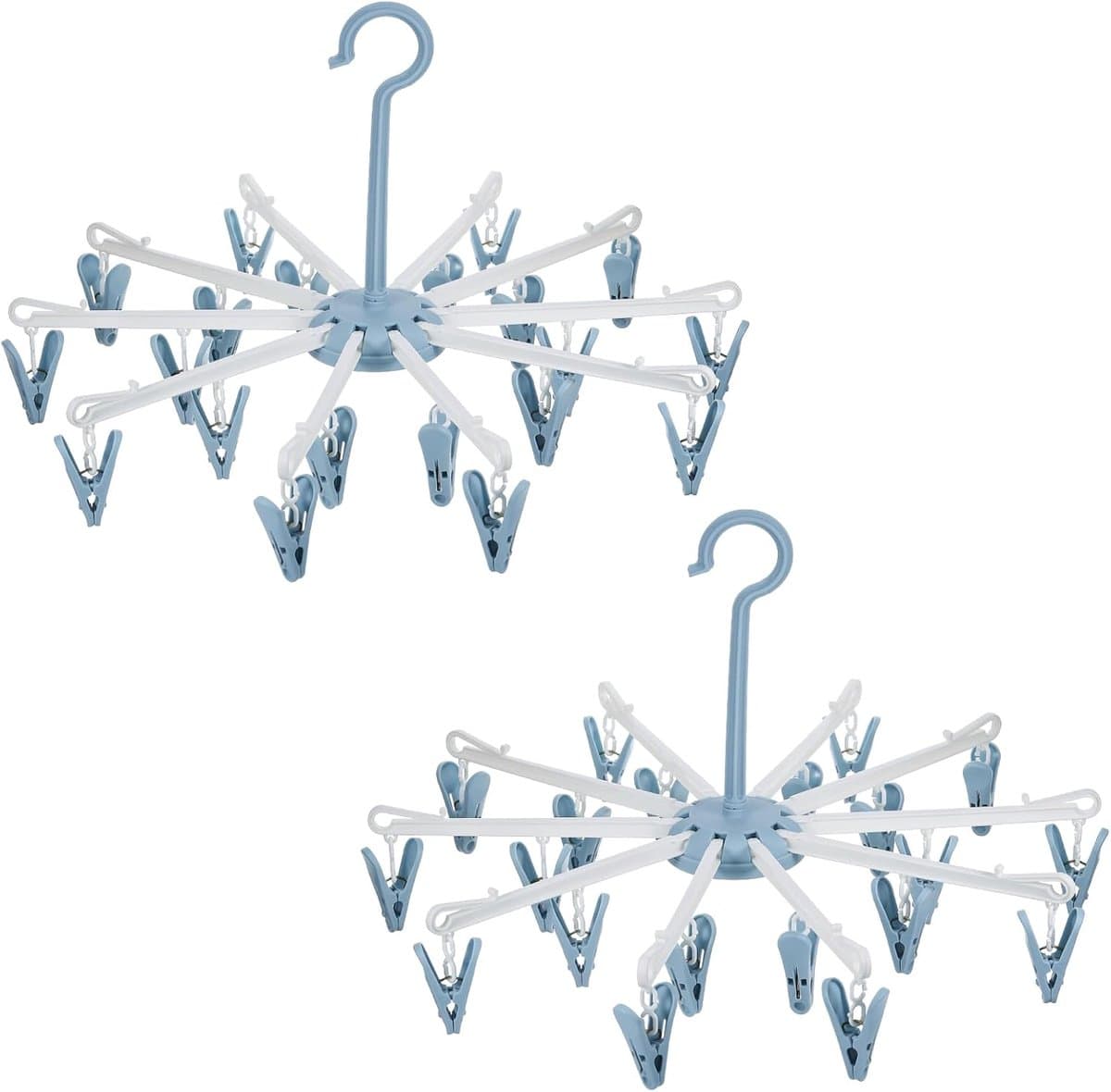 Set van 2 - Sokkenhanger - Winddichte kledinghanger - 360° draaibare sokkenhanger - Multifunctionele plastic kledinghanger - Inclusief 40 antislipclips - Geschikt voor binnen- en buitengebruik - Blauw — afbeelding 1