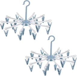 Set van 2 - Sokkenhanger - Winddichte kledinghanger - 360° draaibare sokkenhanger - Multifunctionele plastic kledinghanger - Inclusief 40 antislipclips - Geschikt voor binnen- en buitengebruik - Blauw — thumbnail 1