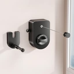 Waslijn - Uitschuifbare waslijn voor binnen, niet-doorhangende waslijn voor buiten, 4,2 meter lange, stevige waslijn met telescopische ophangstang, ruimtebesparende waslijn voor wandmontage (Zwart) - 13.5 x 9 x 4.5cm — thumbnail 1