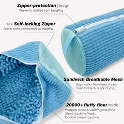 2 stuks - Schoenwaszak - Sneaker waszak - Wasmachine schoenreinigingszak - Herbruikbaar - Anti-vervorming - 360° Diepe Reiniging met Microvezel - 39 cm x 20 cm - Blauw - Geschikt voor de wasmachine — thumbnail 4