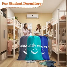 Set van 3 Waszakken, 120 L, Lichtgewicht Nylon Reiszak met Trekkoord, Ideaal voor Kamperen, Reizen en Thuisgebruik, Donkergrijs + Blauw + Donkerblauw — thumbnail 3