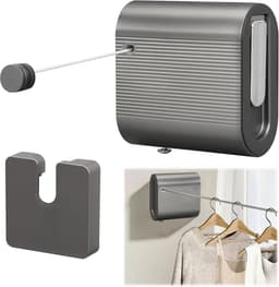 Sander Shop Waslijn voor balkon, intrekbaar, 4,2 m, waslijn voor buiten, intrekbaar, wanddroogrek, waslijn, wandmontage, voor badkamer, dekbedden, kleding (grijs) — thumbnail 1