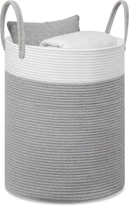 Lemlit Wasmand - Gevlochten Opbergmand met Handvatten 58 L - Speelgoedmand voor Kinderkamer Slaapkamer en Woonkamer - 38 x 50 cm - Wit Grijs — thumbnail 1