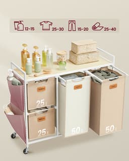 VASAGLE - Wasmand met 4 Vakken - Uitneembare Zak - 150 L - Met Planken en 6 Labels — thumbnail 5