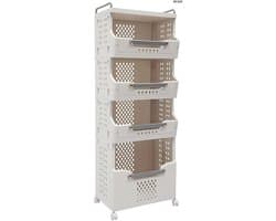 Waskast met Wielen - Kleding Organizer - Sorteren en Opbergen - Vier Compartimenten - 110 cm Hoog - Wit Grijs — afbeelding 1