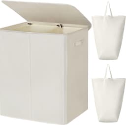 KAD® Wasmand - Wassorteerder - Wasmand 2 Vakken - Wit - 63cm x 37cm x 69cm — thumbnail 1