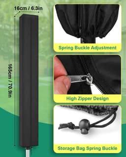 Draaibare wasrekhoes voor in de tuin - 165 x 16 x 16 cm - waterdichte draaibare wasrekhoes met ritssluiting - meubelhoes - stof-regen- en zonwerend - stevige, duurzame hoes voor draaibare wasrekken of parasols - geschikt voor buiten en in de tuin - — thumbnail 5