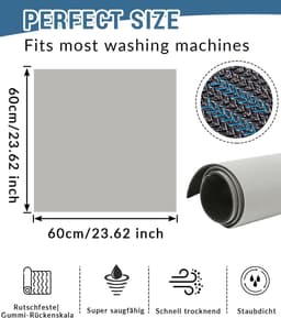 Wasmachine Mat - Onderlegger Apparaat - Apparaten Beschermen - Antislip Rubberen Zool - 60 x 60 cm - Lichtgrijs — thumbnail 4