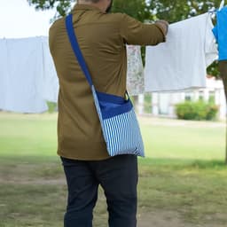 Wasknijperzak - Haringtas Pennenzak - Was ophangen - Waterdicht Nylon - 35 cm hoog - Blauw gestreept — thumbnail 2