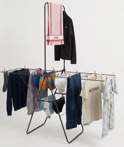 Groot Wasrek - Groot Droogrek Wasgoed - XL Wasrek Inklapbaar - Droogrek Inklapbaar - Met Drie Niveaus - 28m Drooglengte - XXL Stang voor Eenvoudig Drogen van Lakens, Dekbedovertrekken en Overhemden - Mat Zwart - Binnenstyle Aerio Wing — thumbnail 1