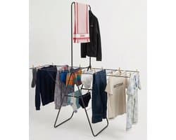 XL Wasrek Inklapbaar - Droogrek Inklapbaar - Met Drie Niveaus - Ruimtebesparend - 28m Drooglengte - XXL Stang voor Eenvoudig Drogen van Lakens, Dekbedovertrekken en Overhemden - Mat Zwart - Binnenstyle Aerio Wing — afbeelding 1