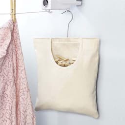 Wasknijperzak met haken - Wasknijpermand organizer - Wasgoed ophangen - 360 graden draaibare haak - 32 x 27 cm - Beige — thumbnail 2