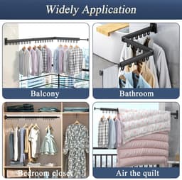 Dailygoods- Wasrek Uittrekbaar 120 cm - Inklapbaar Wandwasrek - 3 Niveaus - 18 Haken - Handdoekhouder - Ruimtebesparend Ontwerp - Droogrek — thumbnail 5
