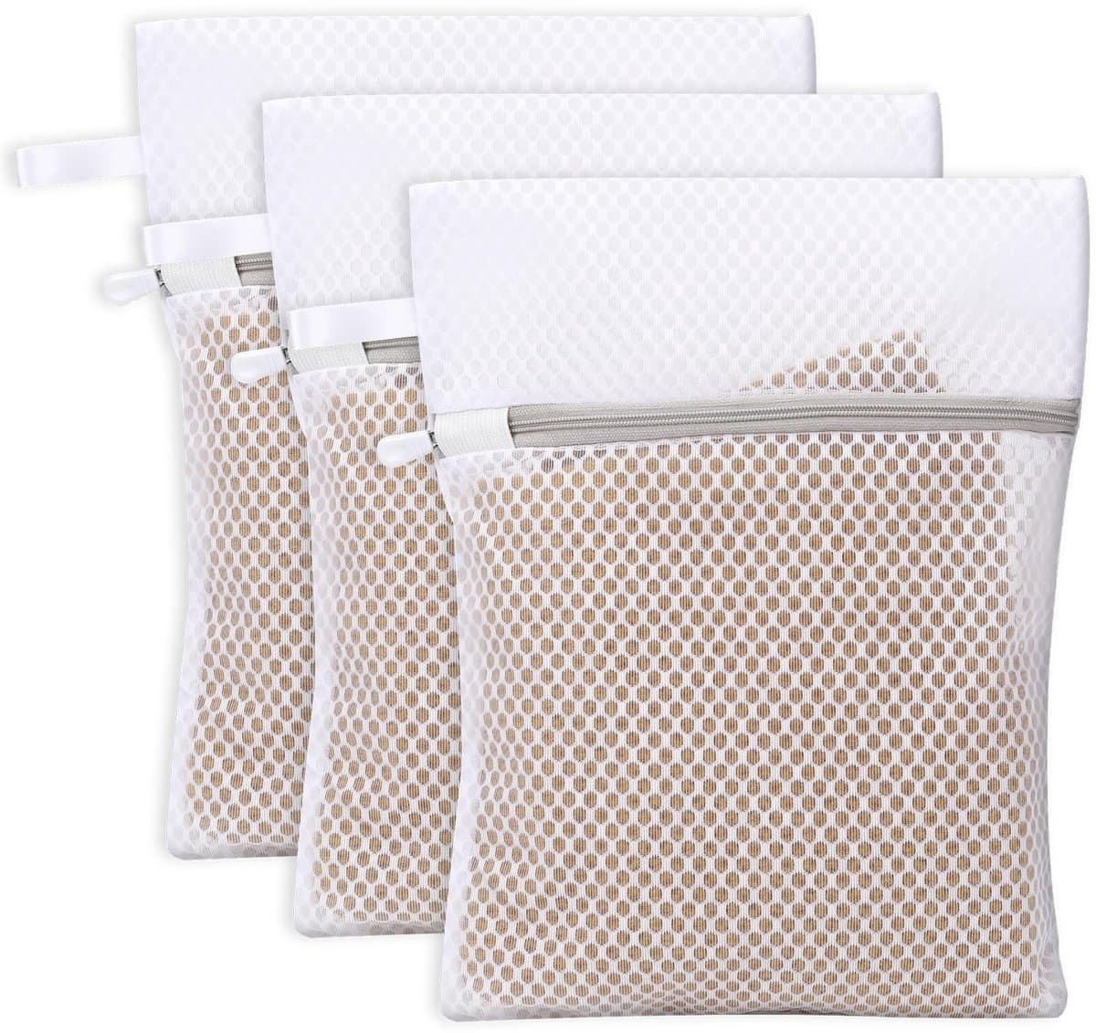 Dailygoods- Waszak Klein - 3 Stuks - Antislip Rits - Hanglus - Mesh Design - Lichtgrijs - 30 x 23 cm - Wasnet — afbeelding 1