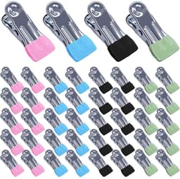 GELLDG Roestvrijstalen Wasknijpers - Sterke Klemmen - PVC Gecoat Geschikt voor Spoortloos Gebruik - Windbestendig Met Precisieveren - 40 Stuks Set - Geschikt voor Waslijn En Kantoor - Blauw, Zwart, Groen, Roze — thumbnail 1
