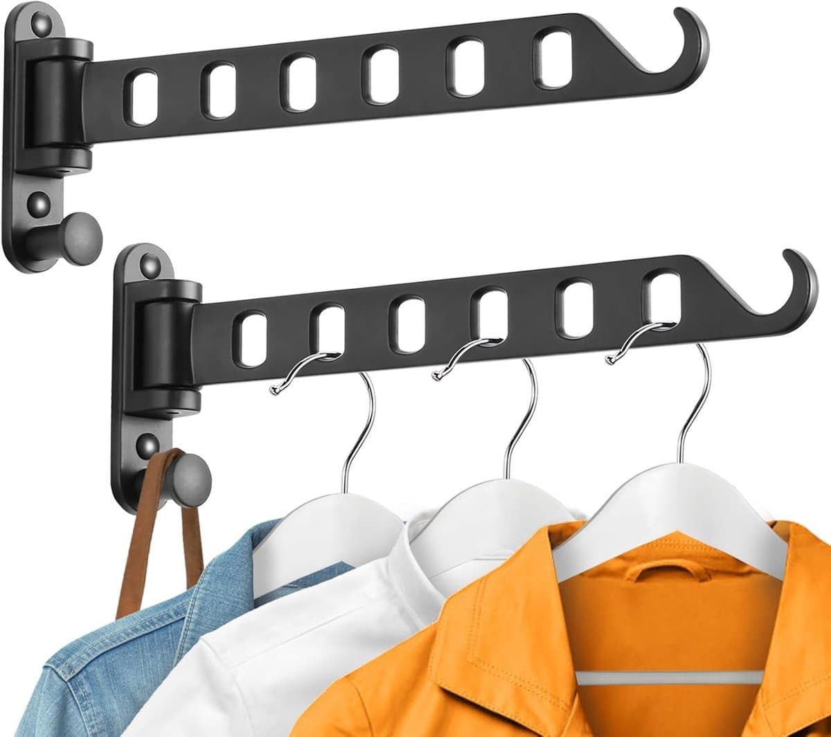REWYTAZ-2 stuks - Inklapbaar Wanddroogrek - Wandmontage voor Kleding - Uitklapbaar Kledingrek Wand - Verplaatsbaar Wanddroogrek voor Kleding - Droogrek voor kleding aan de muur - Droogrek voor wasgoed - Zwart — afbeelding 1