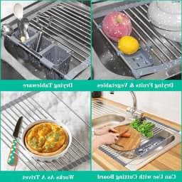 Uitschuifbaar Over-Sink Droogrek - 12.6"-23.3", Afvoerrek met Bestekhouder, RVS Keuken Organizer voor Borden en Keukengerei — thumbnail 2