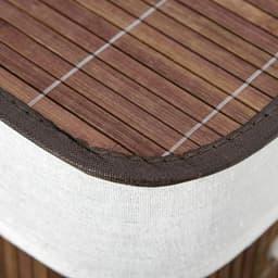 Bamboe Wasmand 100L met Deksel 52x32x63cm Bruin+Wit 2 Vakken Uitneembare Wasbare Katoenen Zak 3 Handgrepen voor Slaapkamer Badkamer — thumbnail 5