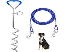 Grondanker Hond - Hondenlijn Grond - Buiten Spelen - Spiraalvast - 3 Meter - Blauw