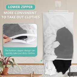 Dailygoods - Duurzame waszak - Op te hangen wasmand - Doorzichtige mesh-polyester - Wit - Zelfklevende haken - Perfect voor organisatie - Ideaal voor... — thumbnail 3