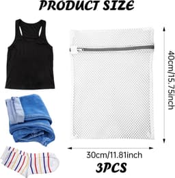 Dailygoods- Waszak Groot - Waszakjes met Rits - Waszakken voor Wasgoed - Herbruikbare Waszak - 3 Stuks - Polyester 30x40 cm - Wasnet — thumbnail 3