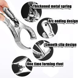 Wasknijpers - Set van 6 strandhanddoekclips van 12 cm - Handdoekclips van roestvrij staal - Wasknijpers - Ophangwasknijpers - Dekenwasknijpers voor zware kleding (zilver) — thumbnail 3