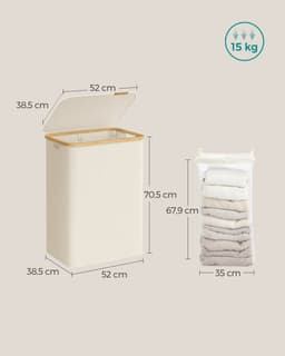 SONGMICS LCB513W01 - Wasmand met 2 Vakken - 130L Inhoud - Opvouwbaar met Deksel en Handvatten — thumbnail 2