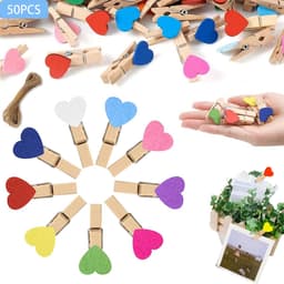 50 stuks - Mini houten wasknijpers - kleurrijke wasknijpers - houten clips - fotoclip - fotoclip houder - hartvormige houten clips - geschikt voor foto's bruiloften Kerstmis Valentijnsdag knutselwerk en decoraties — thumbnail 1