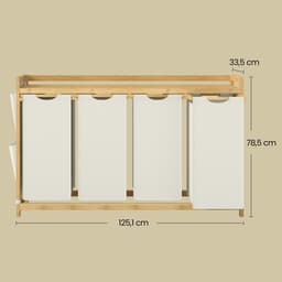 SONGMICS - Wasmand - Wasmand met 4 Vakken - Bamboe - Met Plank en Zijvakken - 200L Capaciteit — thumbnail 2