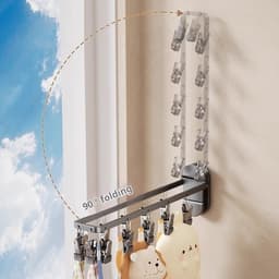 Zuignap Vouwbare Handdoekhouder met Windvaste Sokclips, Multifunctionele Balkon Droogrek, Ruimtebesparende Hanger Organizer voor Sokken, Handdoeken & Wasgoed — thumbnail 3
