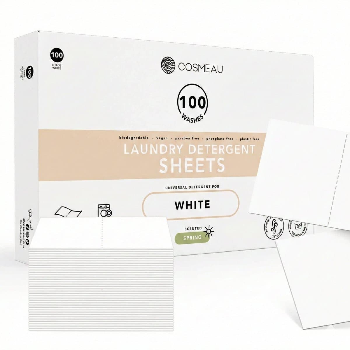 Cosmeau Witte Was Wasmiddel Wasstrips 100 Wasbeurten - Wasvellen - Wasdoekjes - Detergent Sheets - Biologisch Afbreekbaar — afbeelding 1