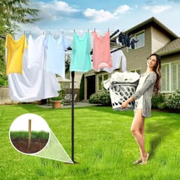 Vouwbare Droogtoren met 4 Armen en 50m Drooglijn, Verstelbare Kledingdroger met Deksel voor Buiten in de Tuin — thumbnail 5