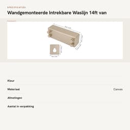 Dailygoods- Waslijn Oprolbaar - Wandgemonteerd - Intrekbaar - 14ft - Heavy Duty - Roestvrij Staal - Wasrek — thumbnail 5