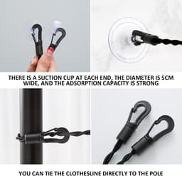 Dailygoods- Reiswaslijn Uittrekbaar 1,2 m - 2,8 m Rekbaar - 4 Roestvrijstalen Clips - Draagbaar - Reisaccessoires - Geschikt voor Outdoor Camping - Waslijn — thumbnail 5