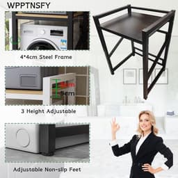 Stapelbare set voor wasmachine en droger, plank voor wasmachine, kast voor wasmachine en droger, plank boven de wasmachine, plank boven L (kleur: zwart) — thumbnail 2