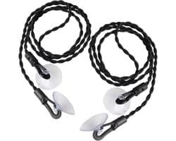 Reiswaslijn - 2 stuks - Met haken en zuignap - Draagbare elastische waslijn - Winddichte hanger voor buiten kamperen - Uitschuifbare waslijn - Waslijn - Voor buiten kamperen, wasdrogen - 3 m - Zwart