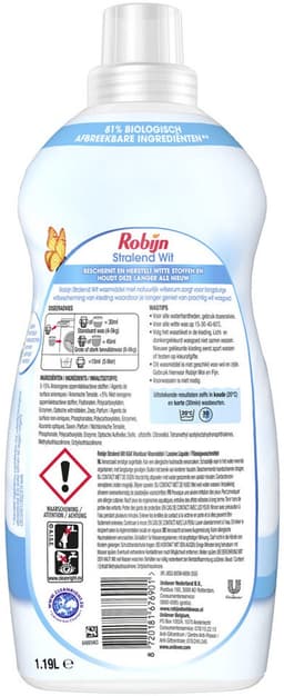 Robijn - Klein & Krachtig Wasmiddel Stralend Wit 39 Wasbeurten - 4 x 1,19 liter - Voordeelverpakking — thumbnail 4