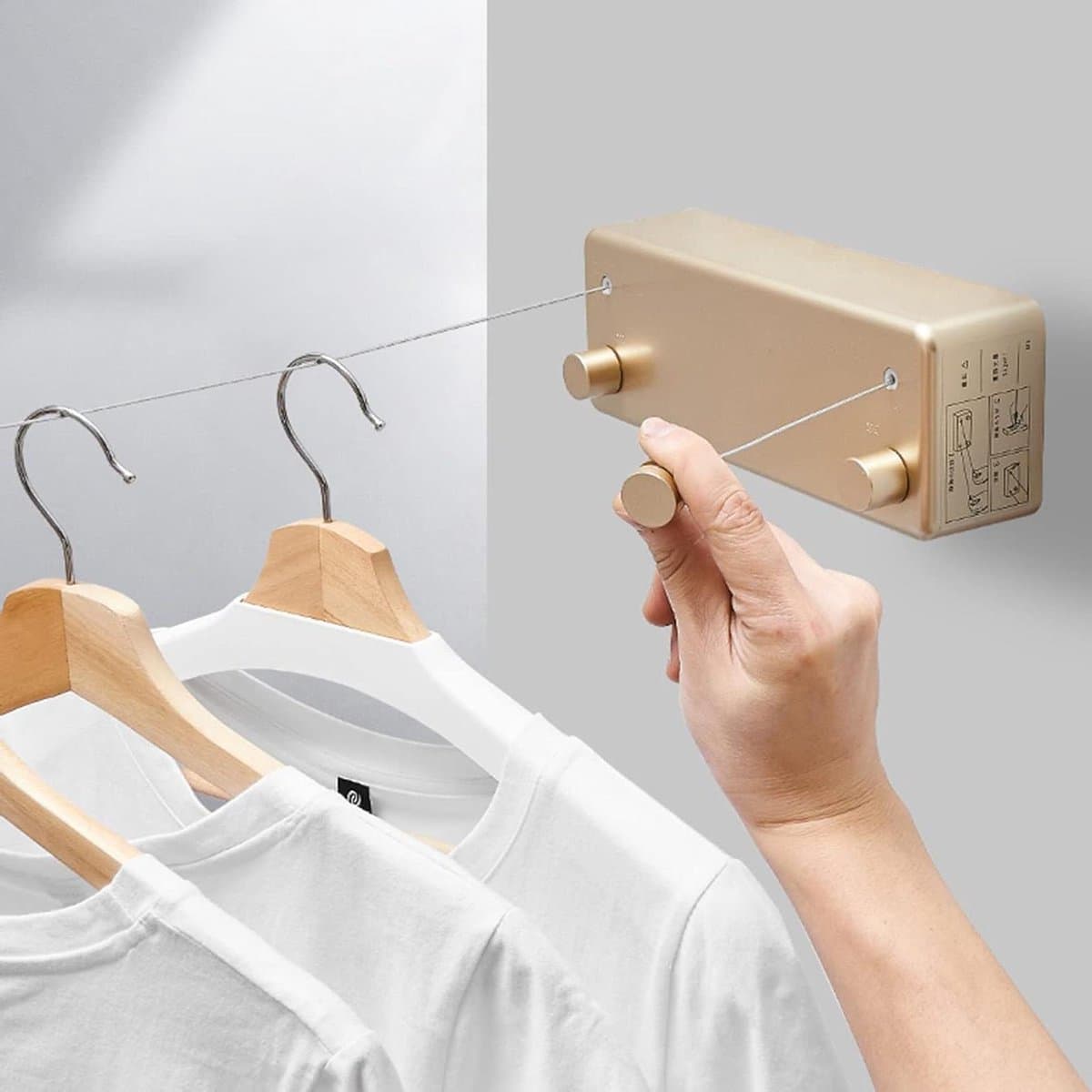 Intrekbare Waslijn - Droogrek Waslijn - Kleding Drogen - Dubbele Lijn - 4.2m - Goud — afbeelding 1