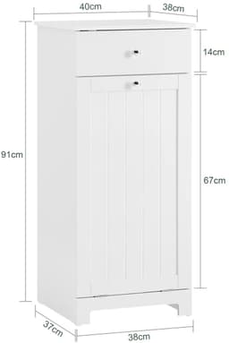 Wasmand Kast - Badkamerkast - Opbergmeubel - Wassorteerder - Kast met Wasmand - Met Lade - Wit - 37x38x91cm — thumbnail 5