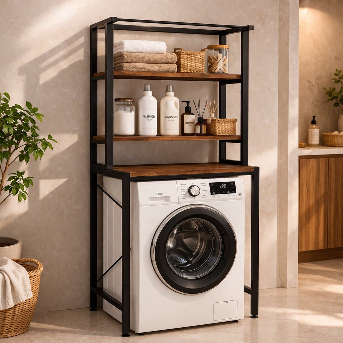 MeubelsvanJoep wasmachine ombouw rek zwart 178 x 50 x 70 cm - Wasmachine rek met opbergruimte zwart - Wasmachine rek bovenlader zwart - Wasmachine rek voorlader zwart - Toilet kast - Wc meubel - Wc kast — afbeelding 1