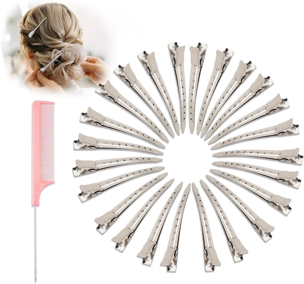 Haarspelden - Haarklemmen - Haar Stylen - Tandloos Design - 24 Stuks - Zilver — afbeelding 1