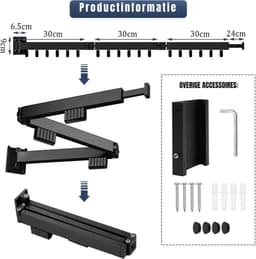 YOR® Wanddroogrek Inklapbaar - Wanddroogrek - Zwart - ‎120cm x 3cm x 9cm; 1.07 kg — thumbnail 2