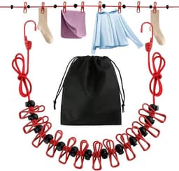 Reiswaslijn - Kledinglijn Klemmen - Drogen Buiten - Antislip Gespen - 3.6 Meter - Rood Zwart — thumbnail 1