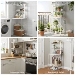Wasmachine en Droger Opbergrek – Verstelbaar Badkamer Organizer Rek met Verstelbare Voeten – Ruimtebesparend Opslagsysteem 69 x 60 x 176,5 cm – Wit & Marmer — thumbnail 4