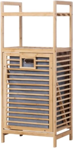 Wasmand Meubel - Kast met plank - Was sorteren - Verhoogde poten - 95x30x40 cm - Houtkleurig — thumbnail 1