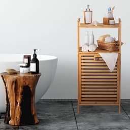Wasmand Meubel - Kast met plank - Was sorteren - Verhoogde poten - 95x30x40 cm - Houtkleurig — thumbnail 2